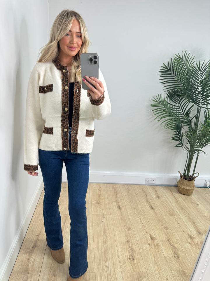 Freya Leopard Trim Jacket - Cream