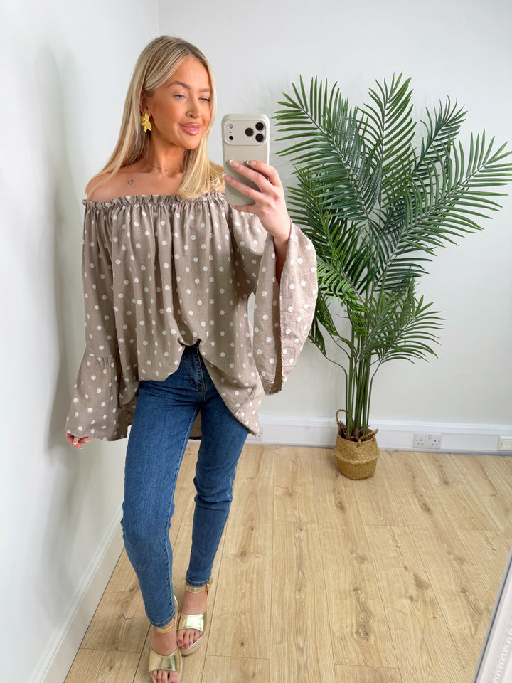 Celine Polka Dot Top - Mocha