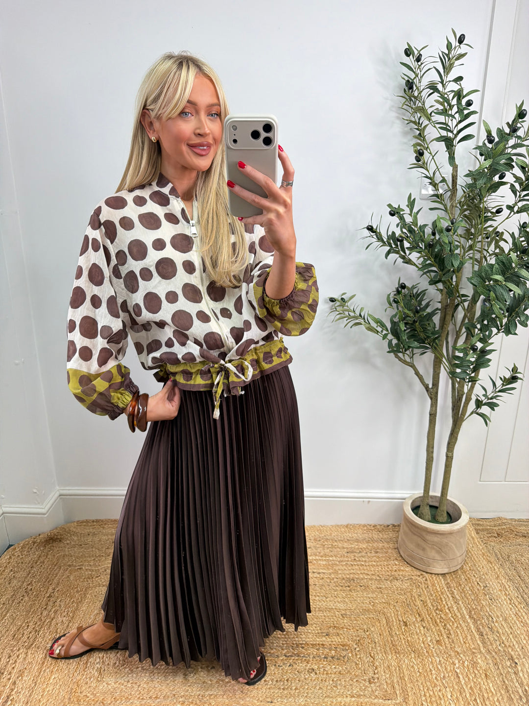 Janice Bomber Jacket - Chocolate Polka Dot