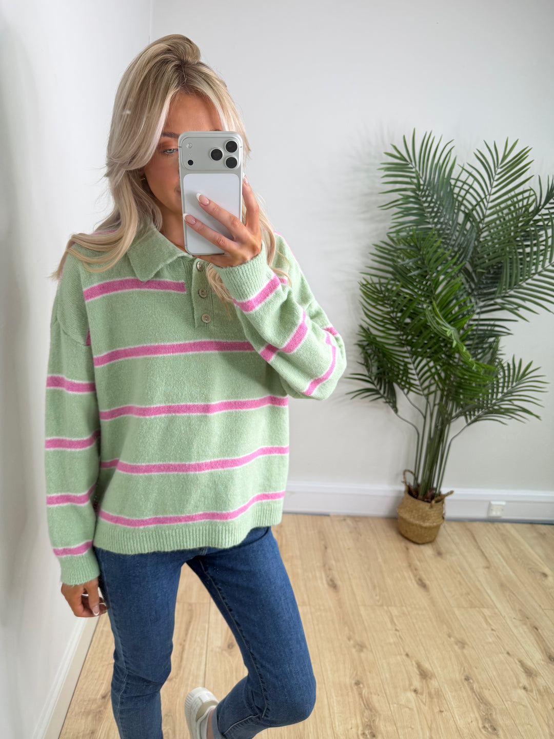 Sophia Stripe Knit - Sage & Pink