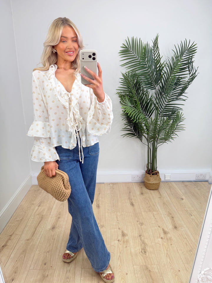 Martha Polka Dot Top - Beige