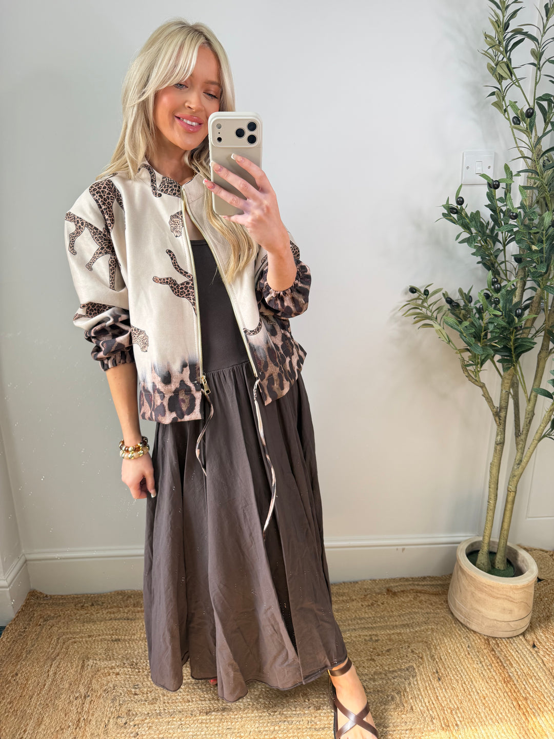 Louanna Leopard Suede Bomber - Cream