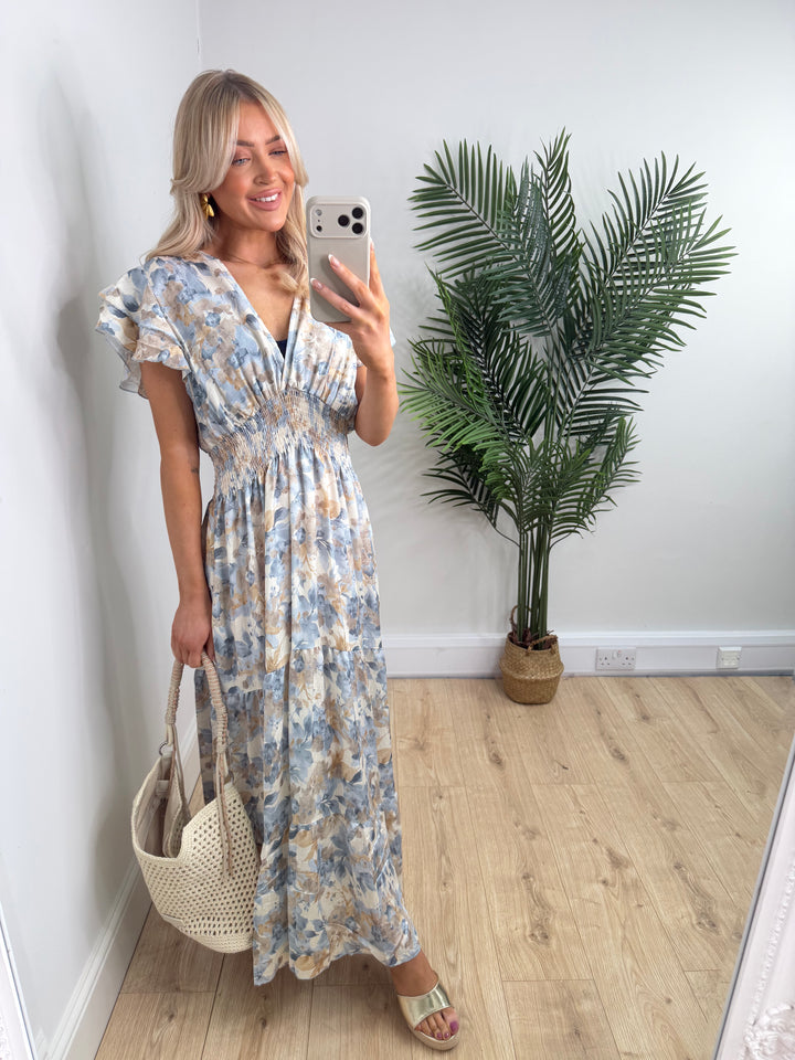 Maddie Dress - Blue & Lemon