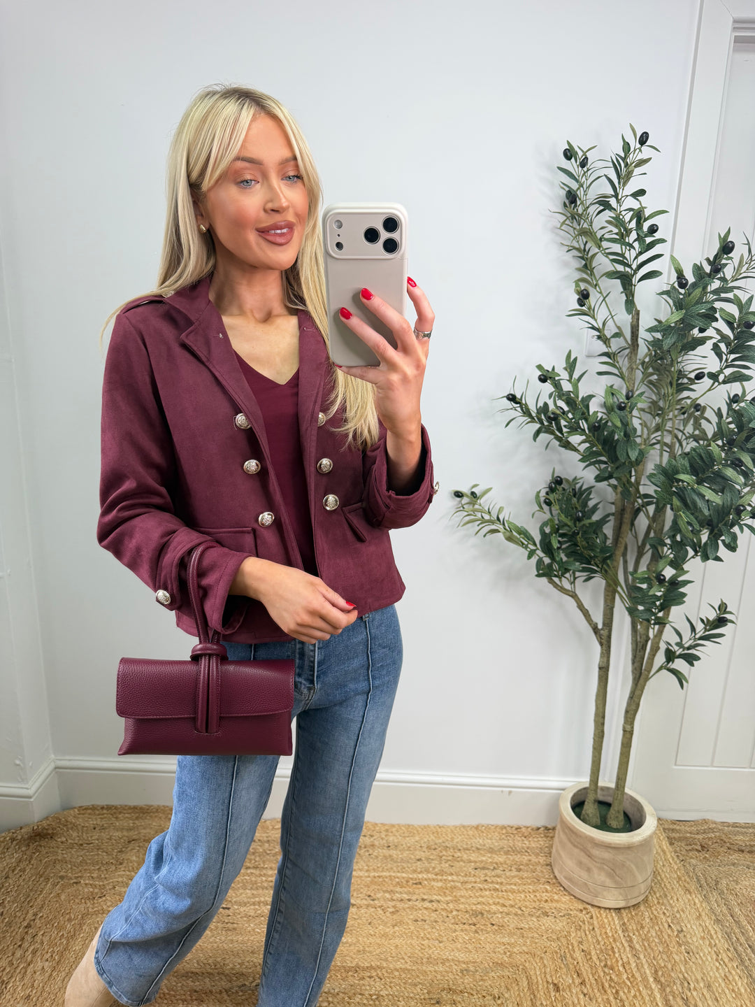 Brittany Short Suede Jacket - Wine
