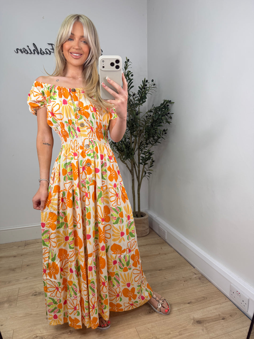 Mava Dress - Orange & Green