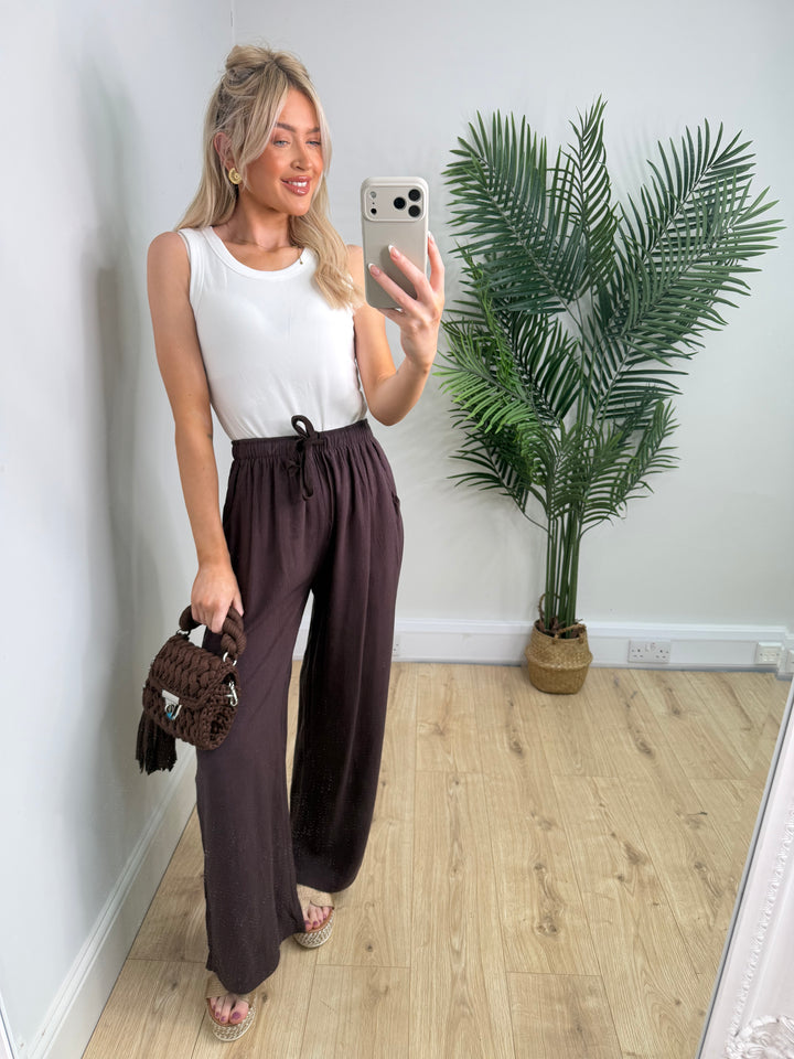 Cindy Linen Trousers - Chocolate