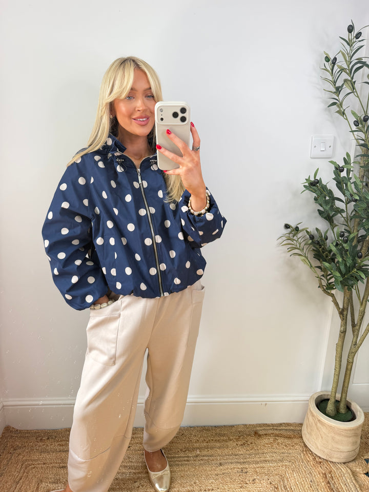 Polka Cavan Jacket - Navy & Cream