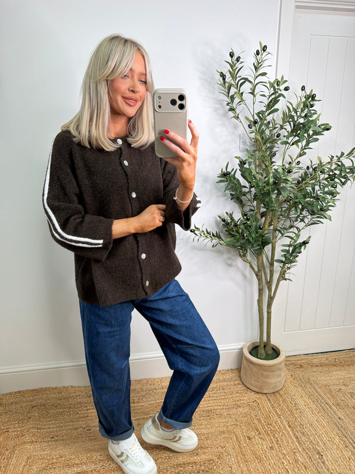 Stripe Side Cardigan - Chocolate