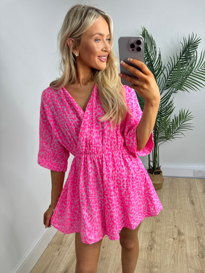 Romy Playsuit - Pink Leopard