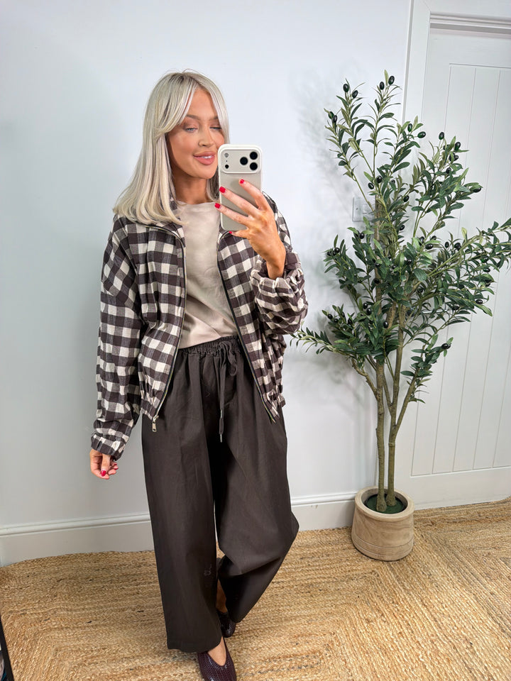 Ruby Cotton Checkered Bomber - Chocolate