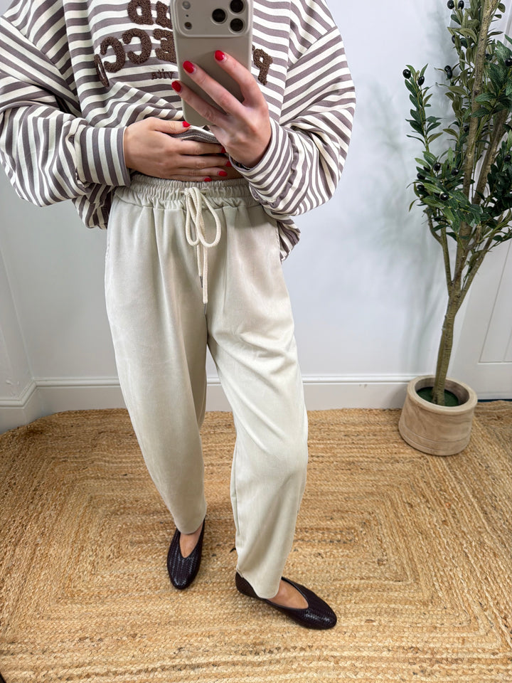 Soft Suede Barrel Joggers - Cream
