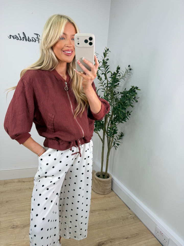 Daniela Linen Bomber - Brick