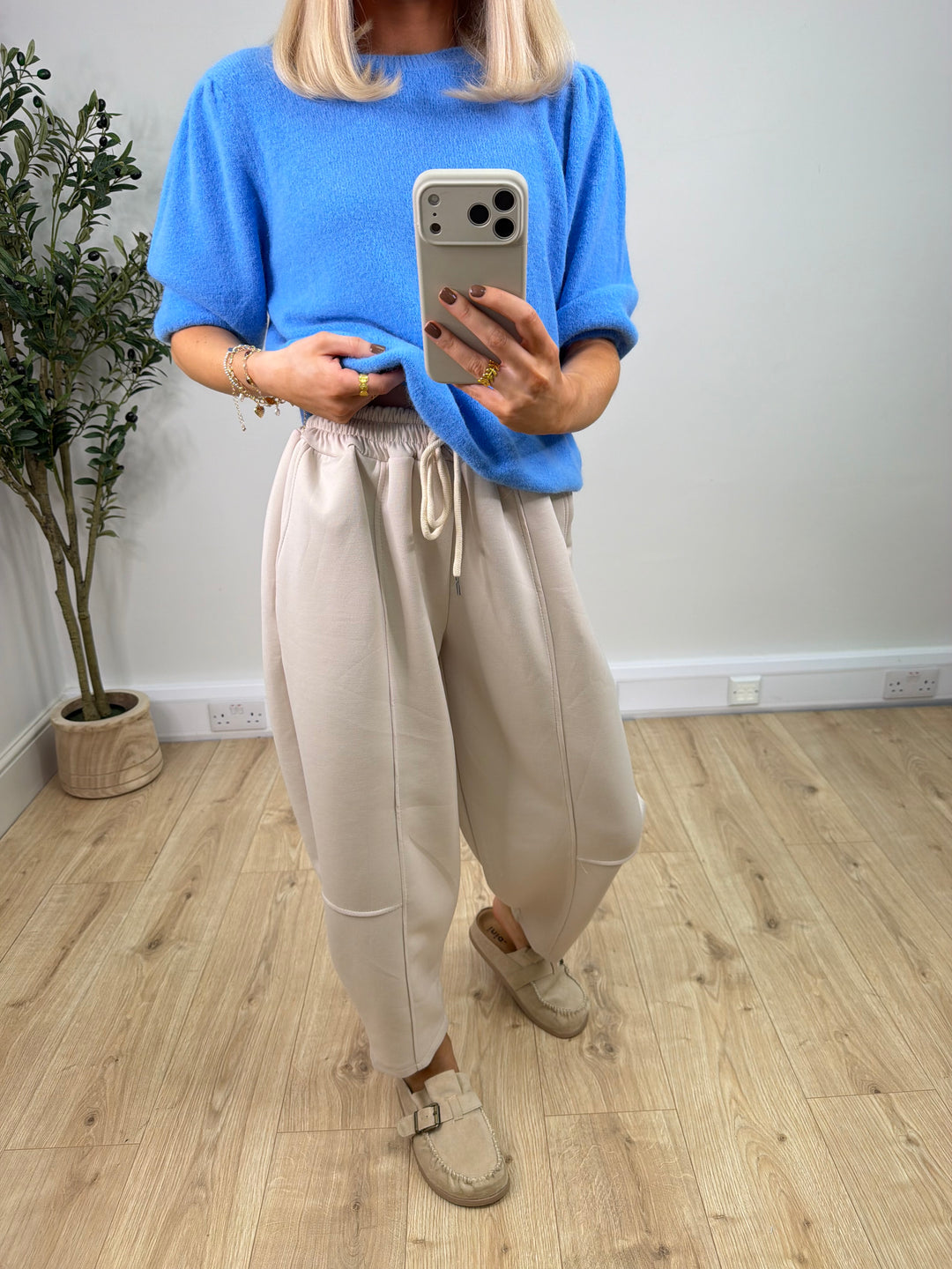Barrel Leg Joggers - Cream