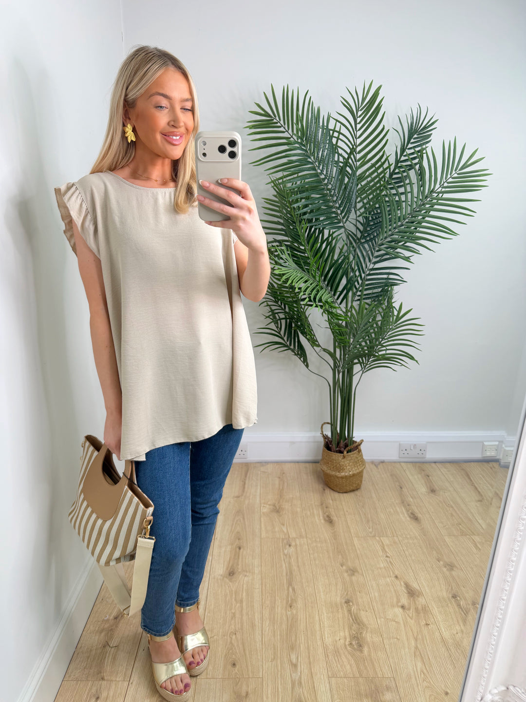 Beatrice Frill Sleeve Top - Beige