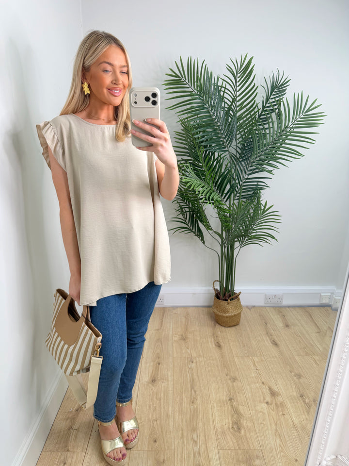 Beatrice Frill Sleeve Top - Beige