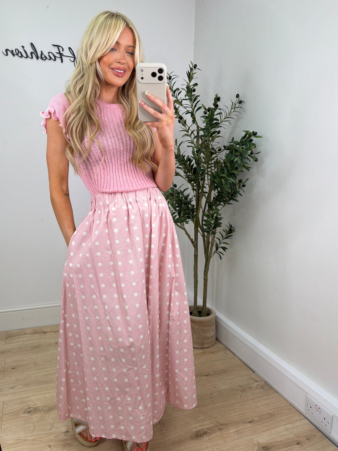 Pollie Polka Dot Skirt - Baby Pink