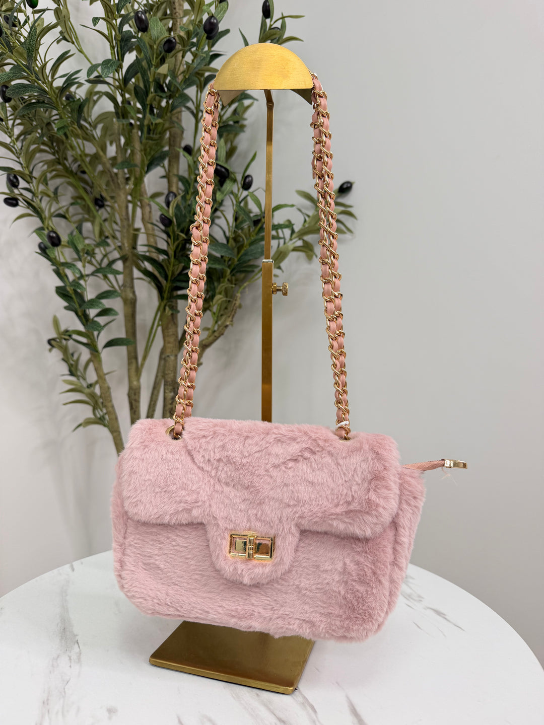 Elsa Faux Fur Bag - Baby Pink