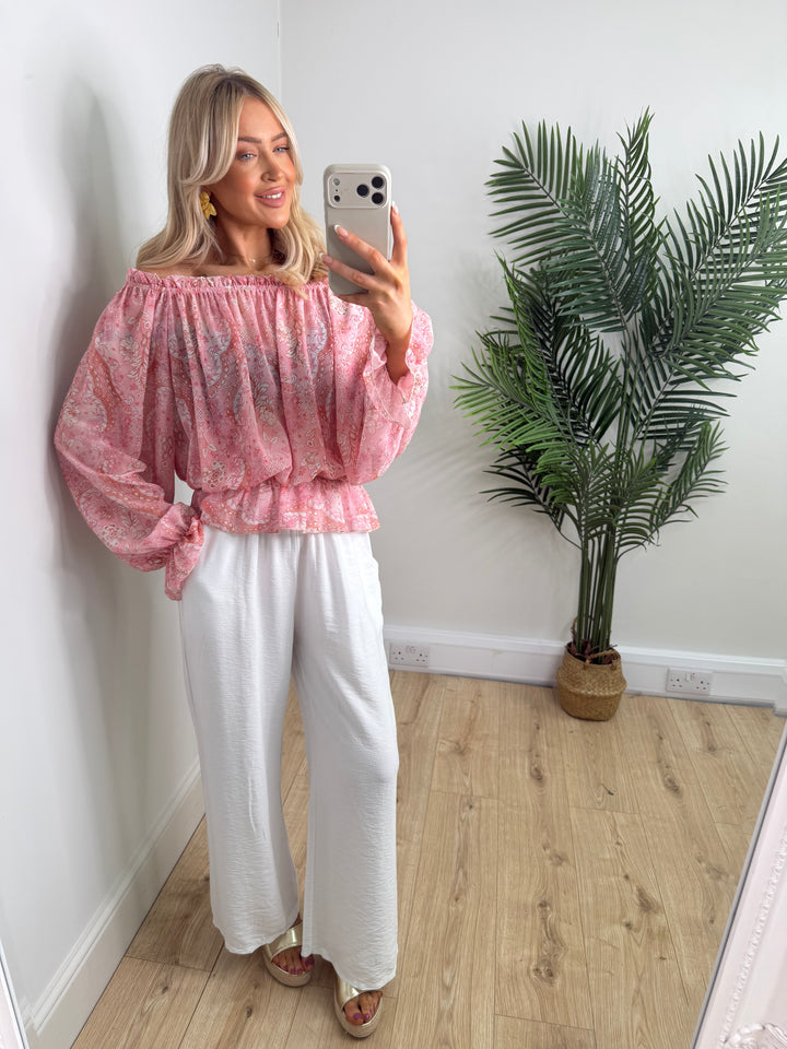 Paisley Bardot Top - Pink