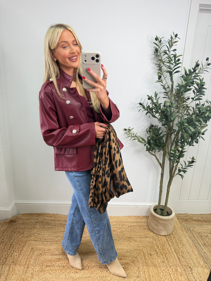 Penny PU Military Jacket - Wine