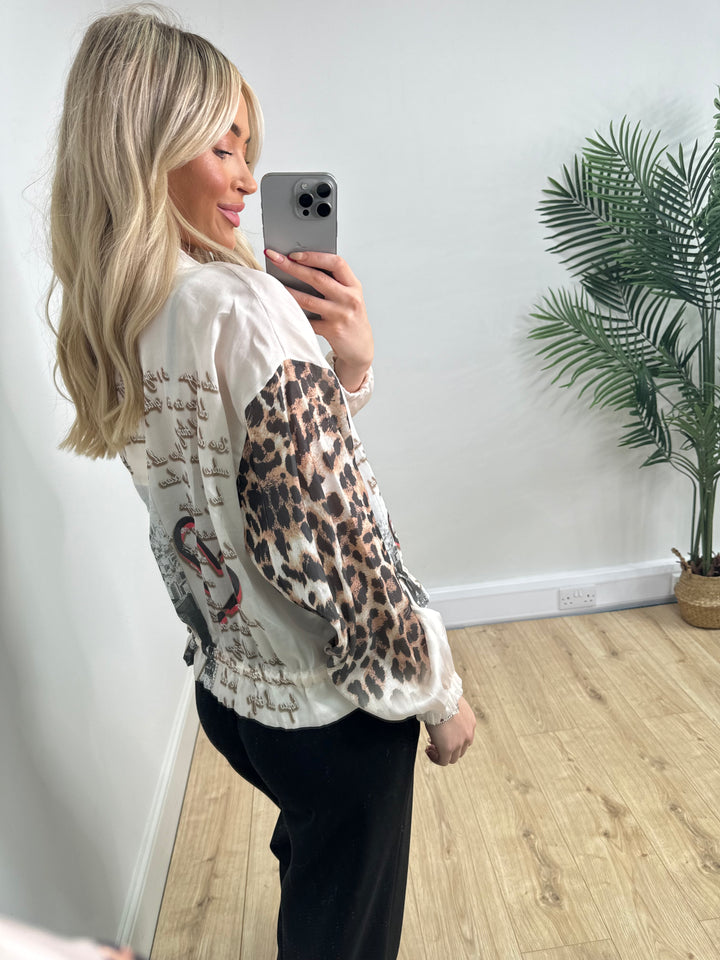 Heart Leopard Bomber - Cream