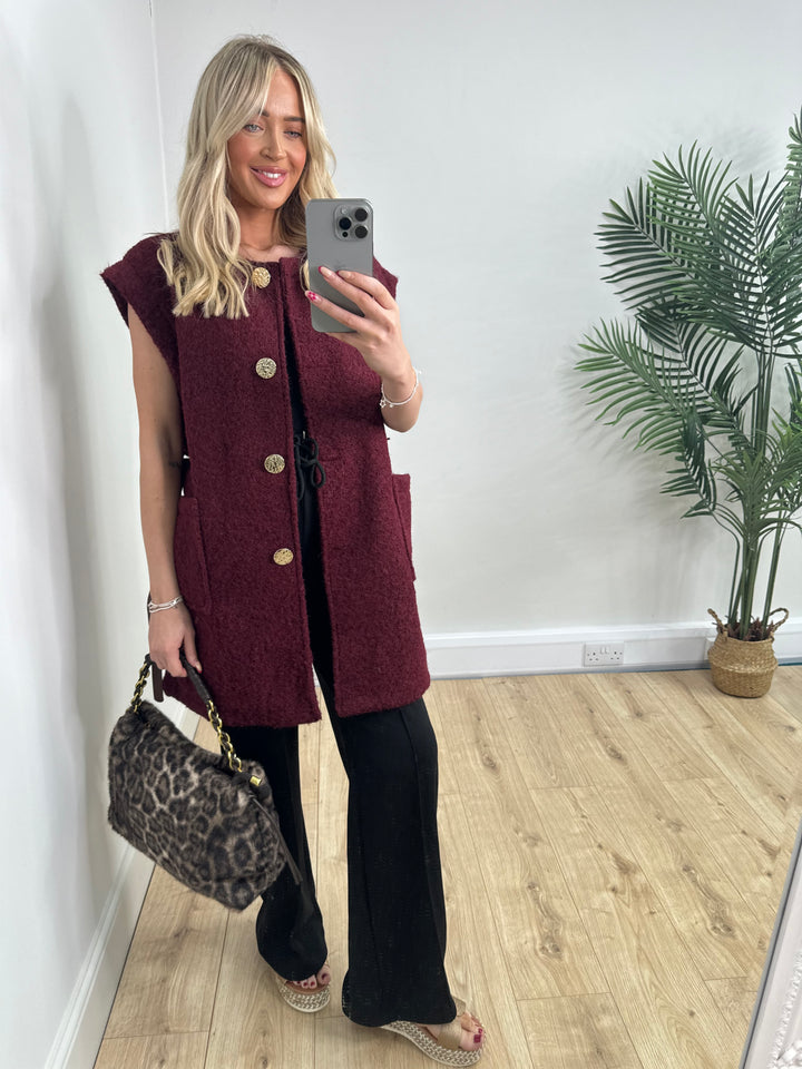 Kellie Belted Waistcoat - Burgundy