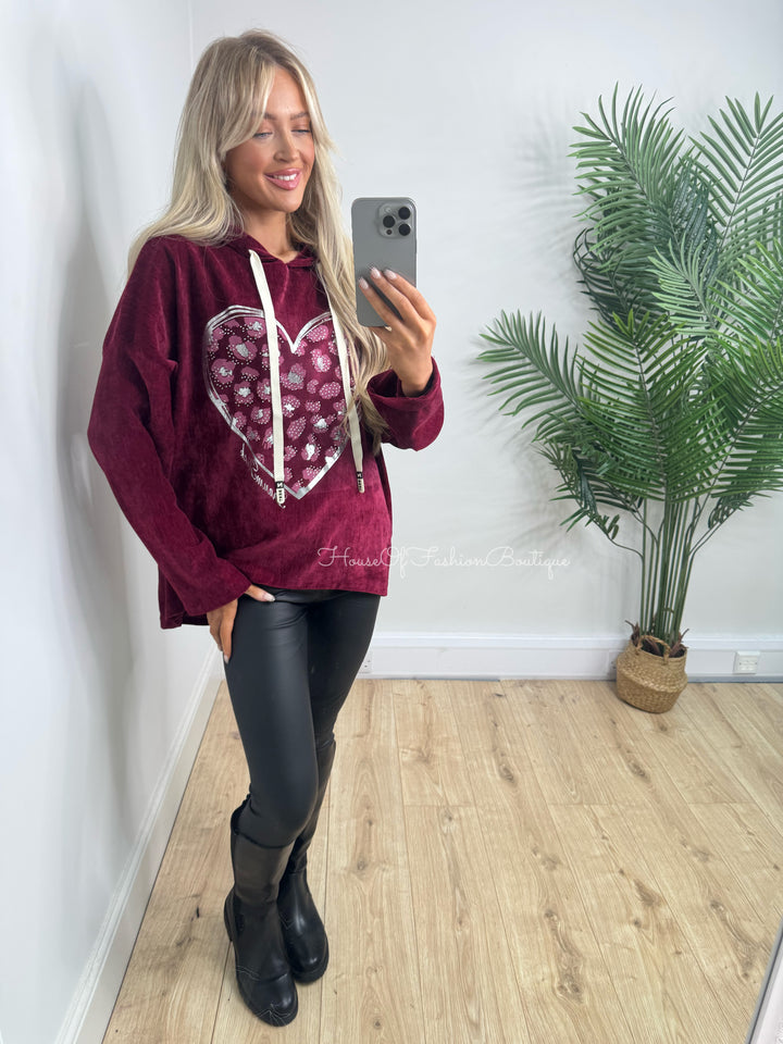 Heart Hoodie - Wine