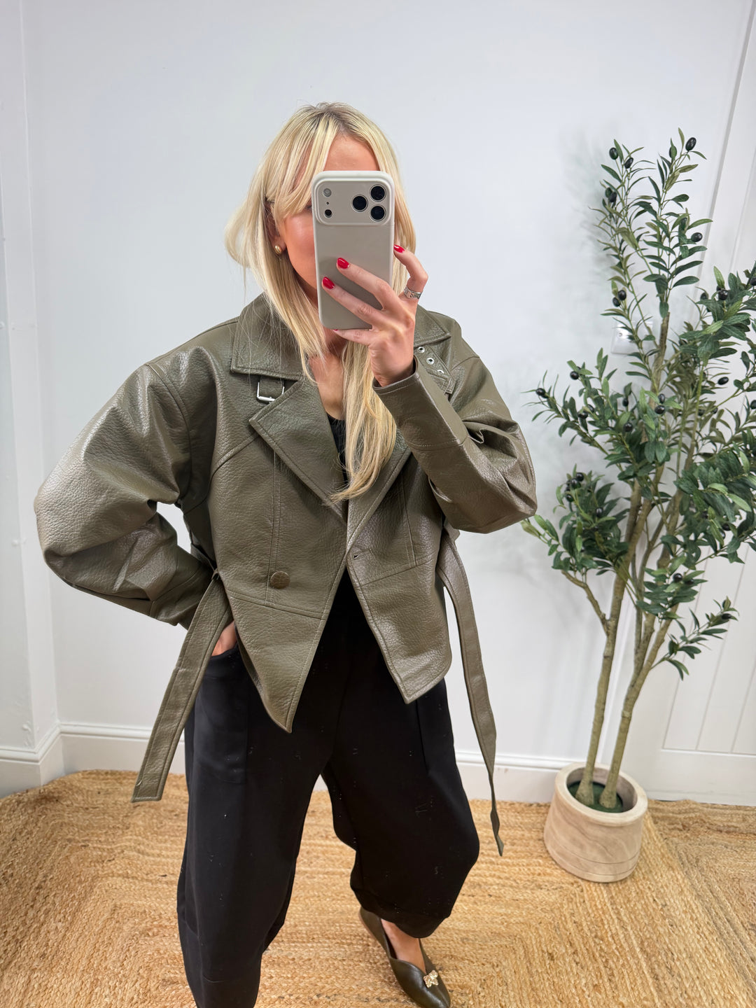 Mary PU Jacket - Olive