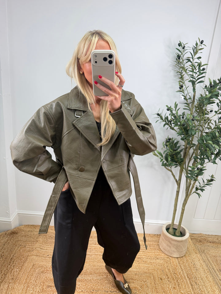 Mary PU Jacket - Olive