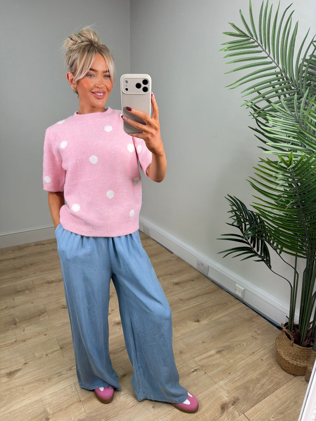 Maris Polka Dot Knit - Baby Pink