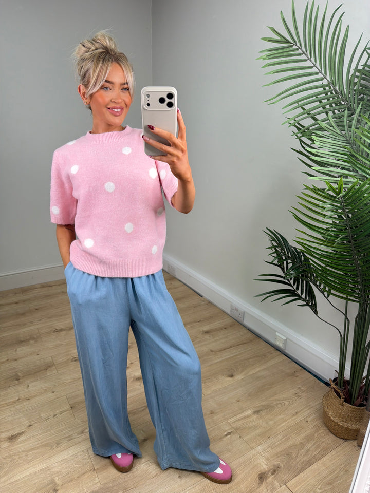 Maris Polka Dot Knit - Baby Pink