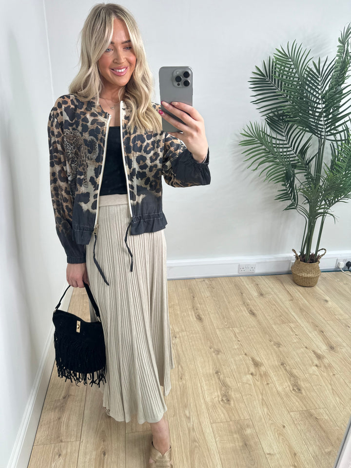Jade Leopard Bomber - Black