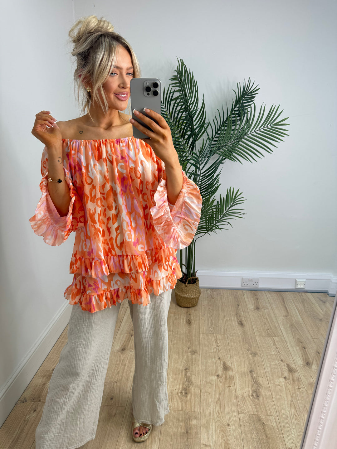 Lacey Bardot Top - Orange