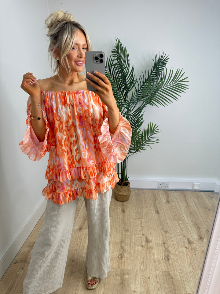 Lacey Bardot Top - Orange
