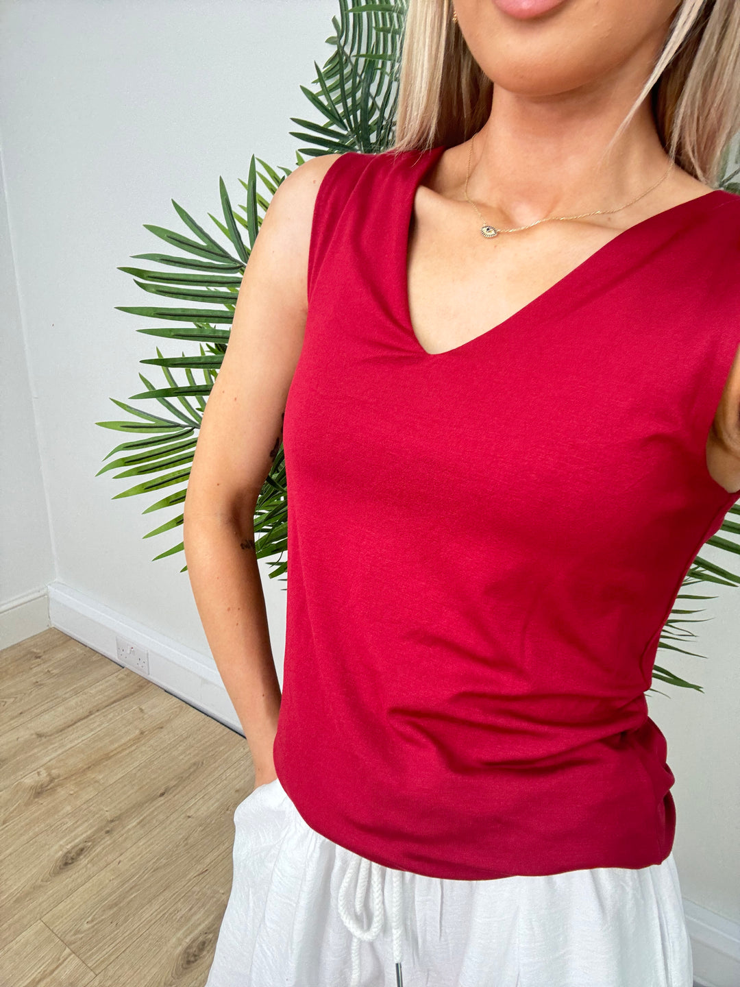 V Neck Double Layer Vest - Wine