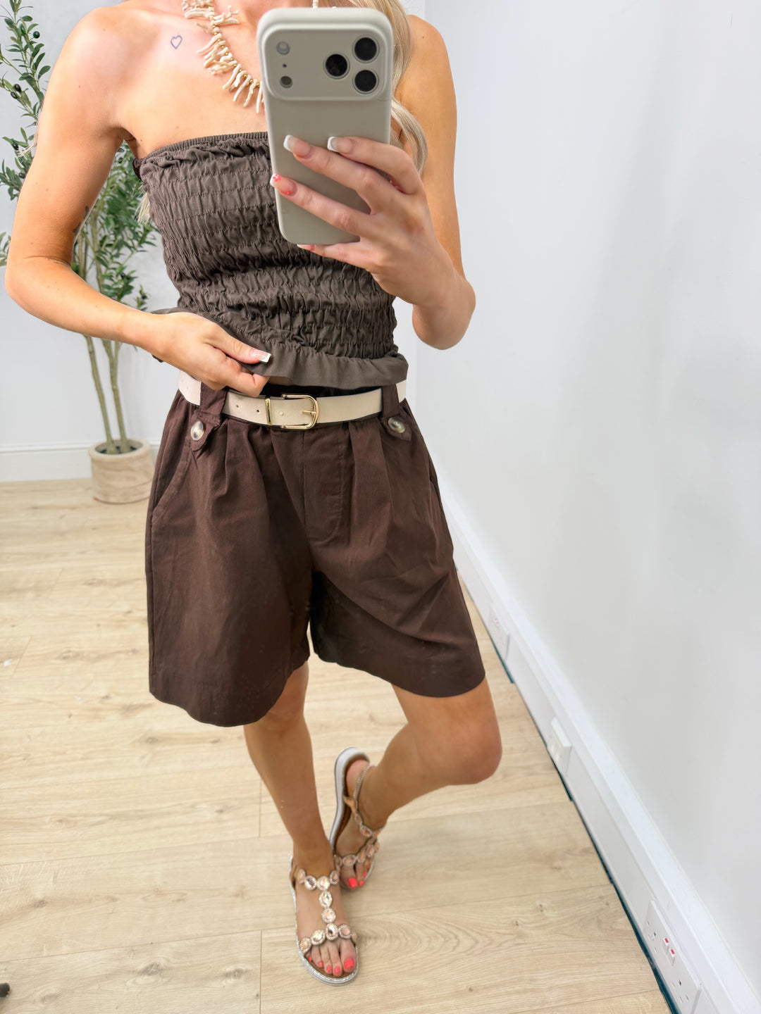 Nancy Belted Magic Shorts - Chocolate