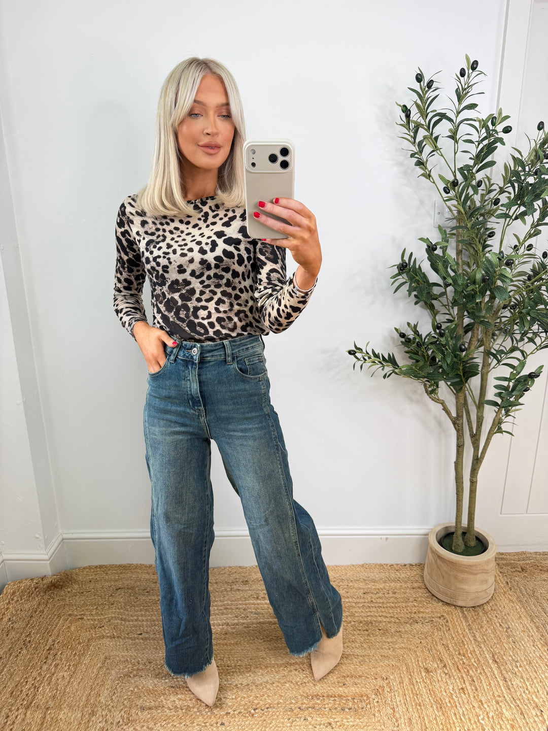 Cashmere Blend Top - Mocha Leopard