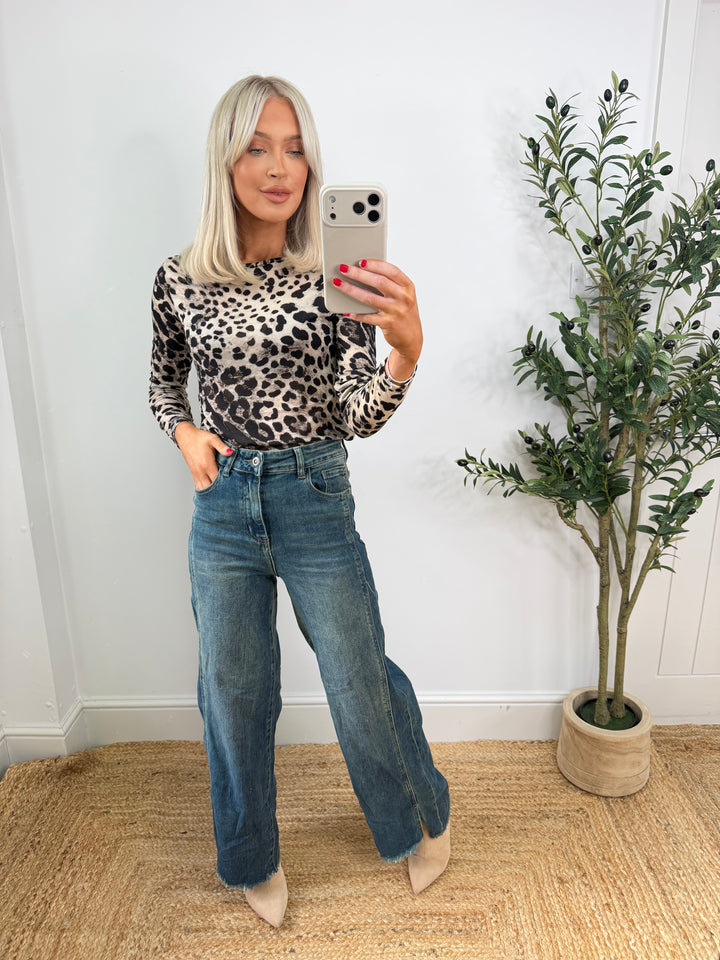Cashmere Blend Top - Mocha Leopard