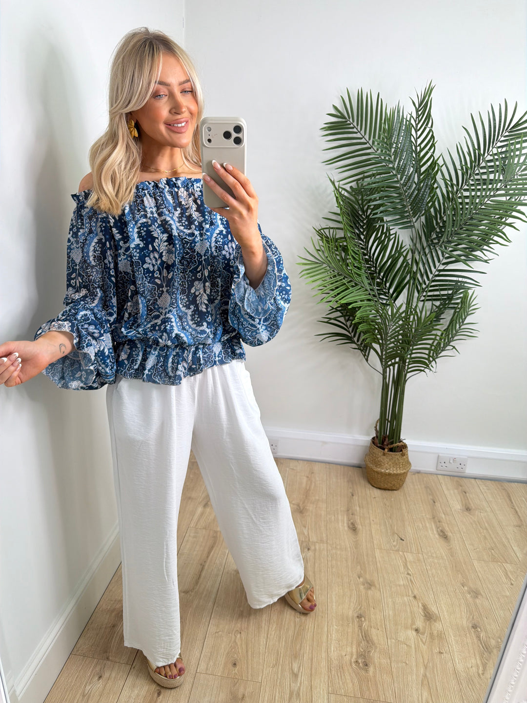 Paisley Bardot Top - Navy