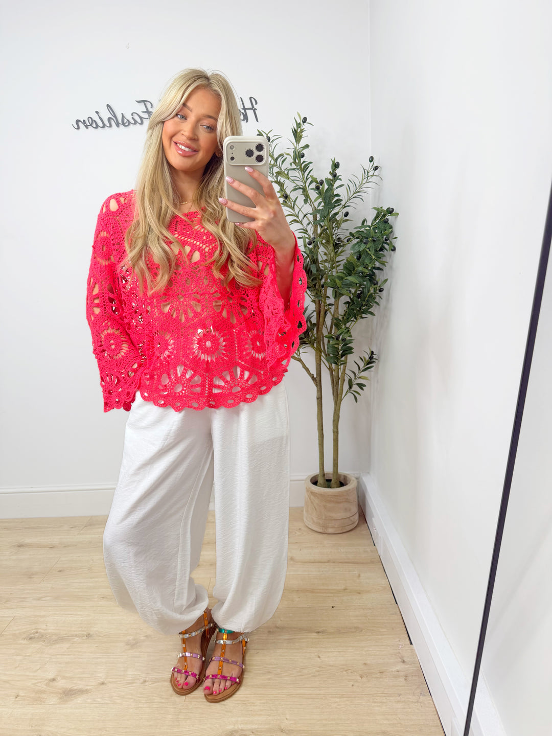 Liana Crochet Top - Coral