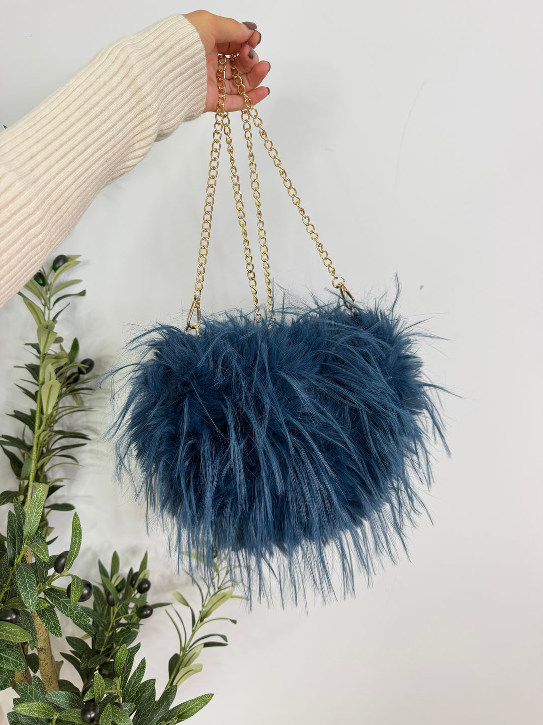Faux Fur Medium Bag - Navy