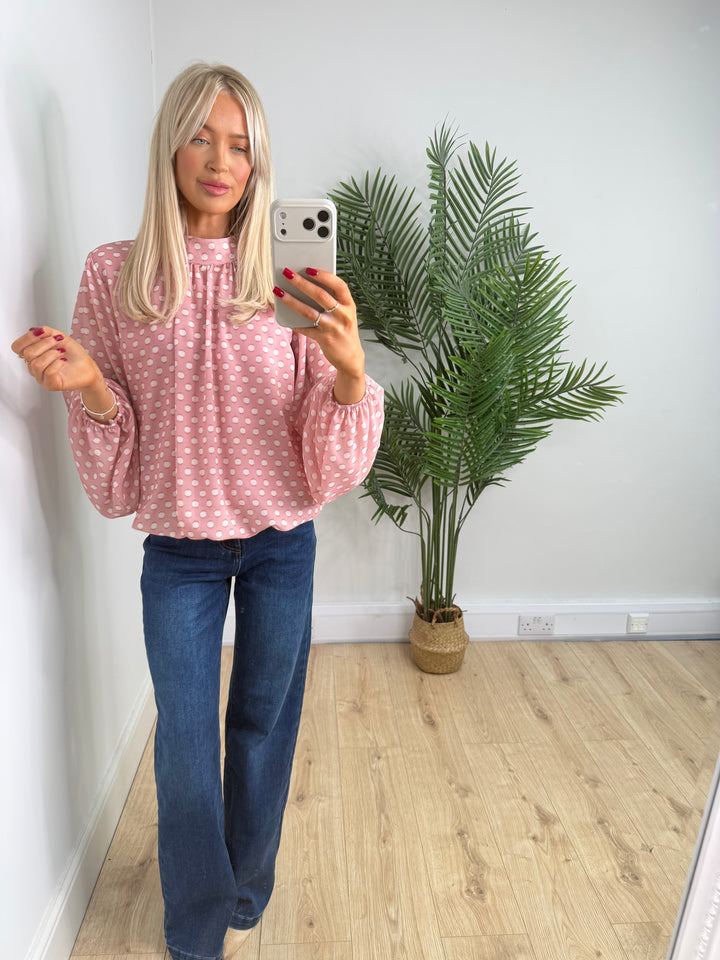 Kiara Polka Dot Bubble Top - Baby Pink