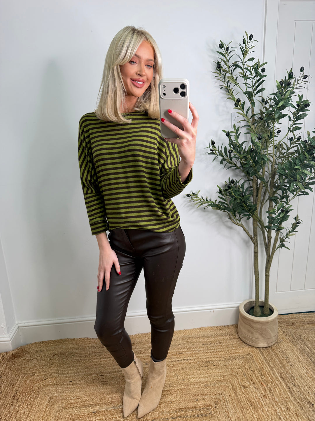Alexandra Soft Knit Stripe Top - Lime