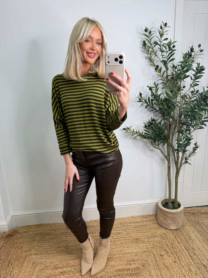 Alexandra Soft Knit Stripe Top - Lime