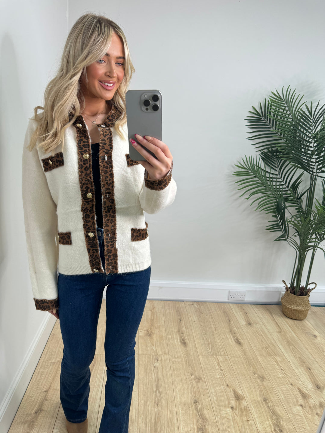 Freya Leopard Trim Jacket - Cream