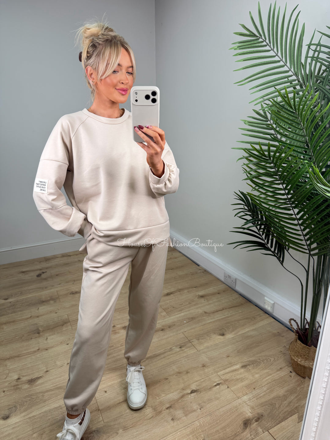 Slogan Patch Loungewear - Beige