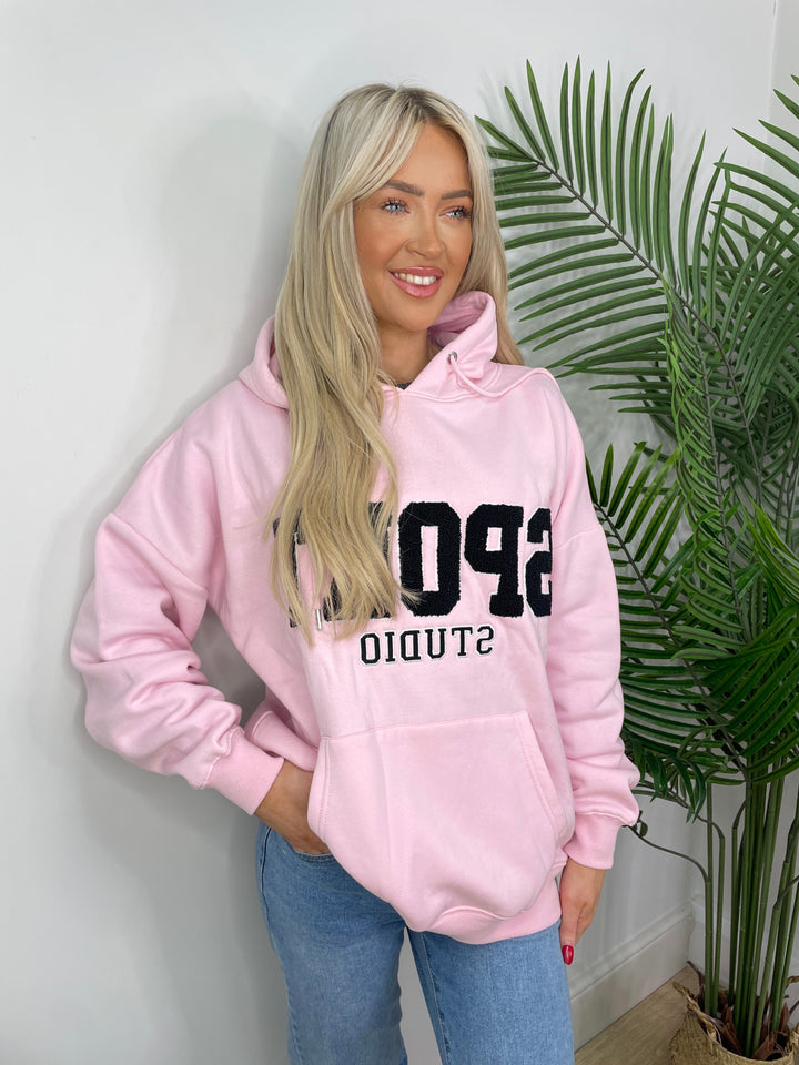 Slogan Sport Hoodie - Baby Pink