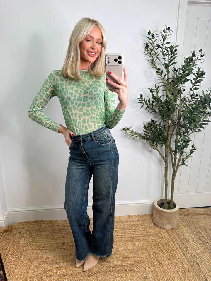 Cashmere Blend Top - Emerald Leopard