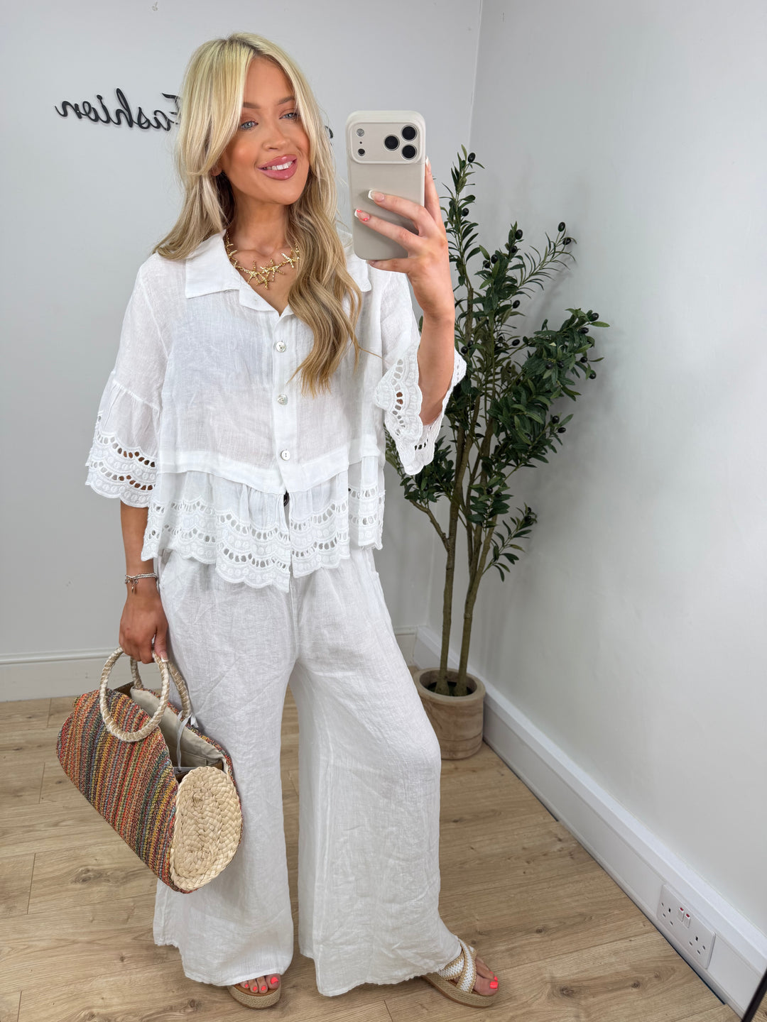 Kerman Linen Top - White