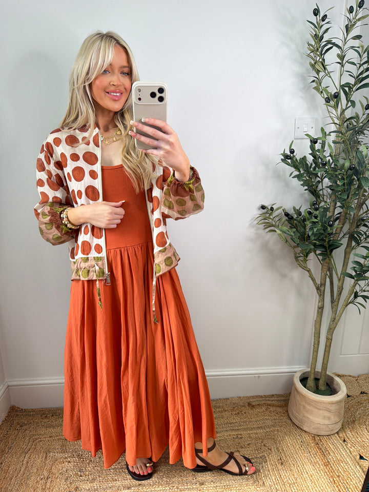 Janice Bomber Jacket - Rust Polka Dot