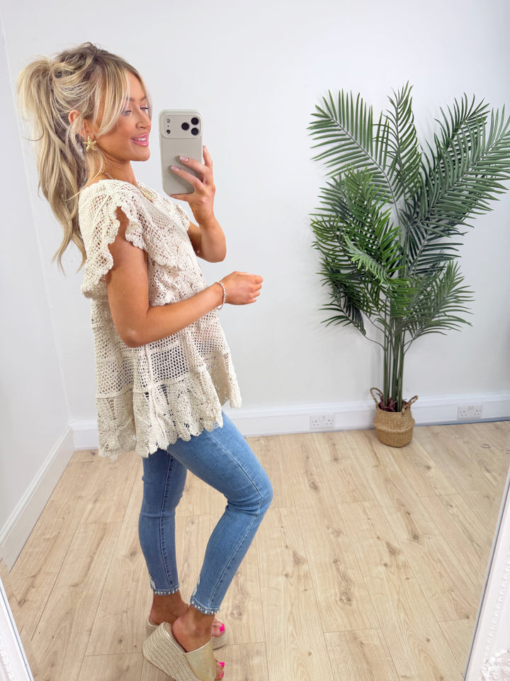 Mary Crochet Smock Top - Cream